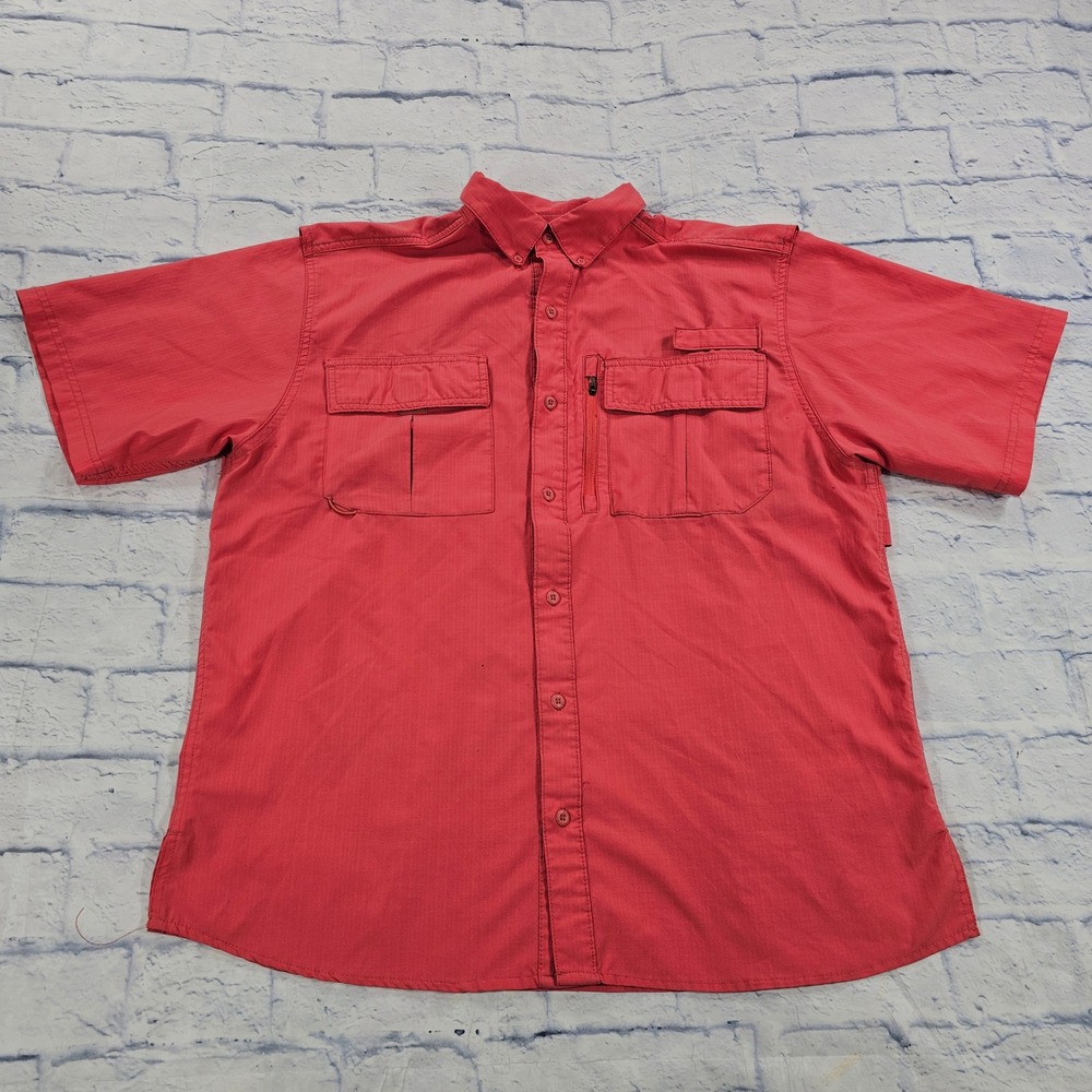 Silver Bait Fishing Shirt Men Large Red Short Sleeve Vented Ripstop Utility